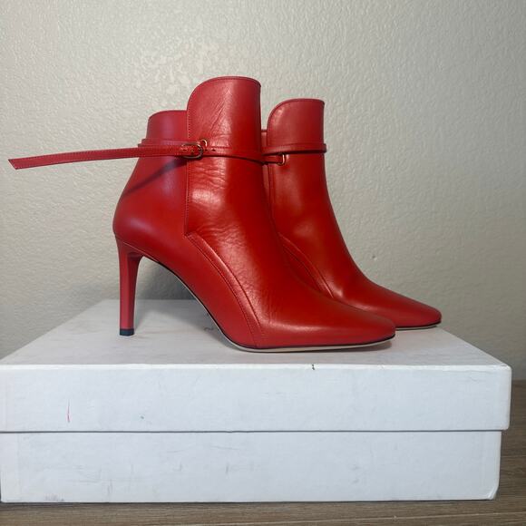 Nina Ricci Red Ankle Boots, Leather, Made in Italy, Holiday, size 40, US 9-9.5 - Picture 2 of 9